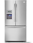 A silver refrigerator with the door open.