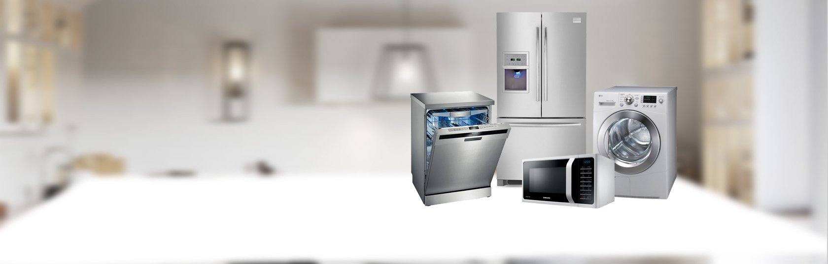 A kitchen with a dishwasher, refrigerator and microwave.